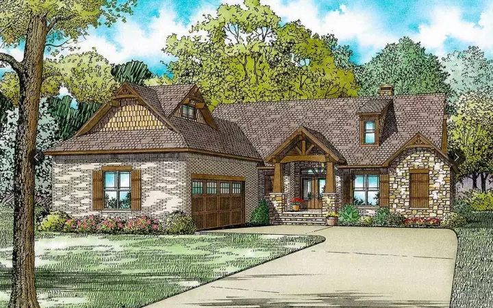 Mountain Rustic house plans 12-1329 - front exterior, 2,091 sq ft, 3 bed, 2 bath house plans | Monster House Plans