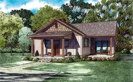 Country house plans 12-1356 - front exterior, 859 sq ft, 2 bed, 1 bath house plans | Monster House Plans