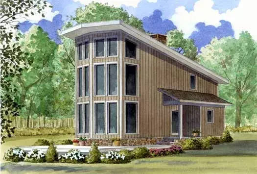 Modern house plans 12-1362 - front exterior, 844 sq ft, 1 bed, 1 bath house plans | Monster House Plans