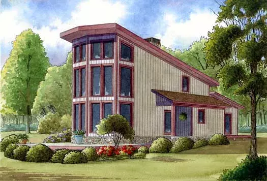 Modern house plans 12-1363 - front exterior, 1,098 sq ft, 2 bed, 2 bath house plans | Monster House Plans