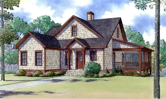 Shingle house plans 12-1378 - front exterior, 1,559 sq ft, 3 bed, 2 bath house plans | Monster House Plans