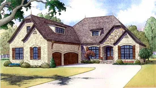 European house plans 12-1388 - front exterior, 2,409 sq ft, 3 bed, 3 bath house plans | Monster House Plans
