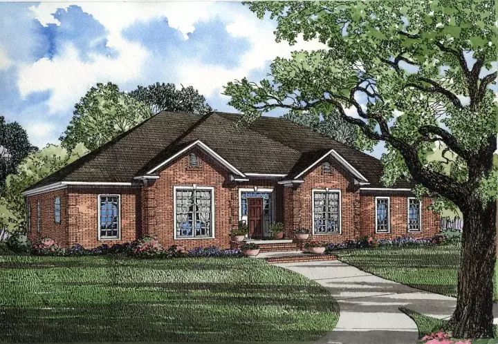 Traditional house plans 12-140 - front exterior, 2,444 sq ft, 4 bed, 2 bath house plans | Monster House Plans