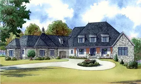 European house plans 12-1402 - front exterior, 6,356 sq ft, 5 bed, 5 bath house plans | Monster House Plans