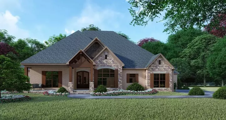 Mountain Rustic house plans 12-1406 - front exterior, 2,688 sq ft, 4 bed, 4 bath house plans | Monster House Plans