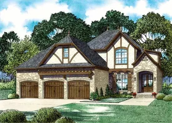Tudor house plans 12-1407 - front exterior, 2,930 sq ft, 4 bed, 3 bath house plans | Monster House Plans