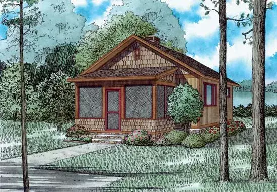 Country house plans 12-1421 - front exterior, 691 sq ft, 2 bed, 1 bath house plans | Monster House Plans