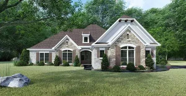 French Country house plans 12-1445 - front exterior, 1,901 sq ft, 4 bed, 2 bath house plans | Monster House Plans