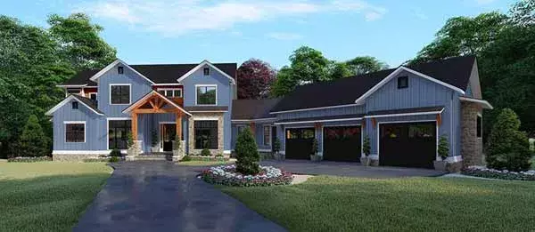 Modern Farmhouse house plans 12-1510 - front exterior, 4,140 sq ft, 5 bed, 5 bath house plans | Monster House Plans