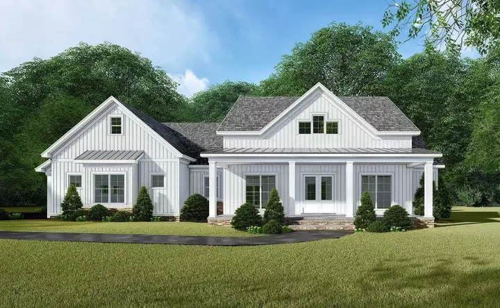 Modern Farmhouse house plans 12-1527 - front exterior, 2,031 sq ft, 3 bed, 2 bath house plans | Monster House Plans