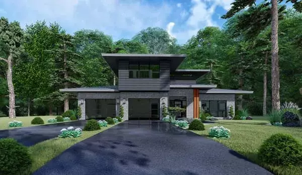 Modern house plans 12-1528 - front exterior, 2,092 sq ft, 3 bed, 2 bath house plans | Monster House Plans