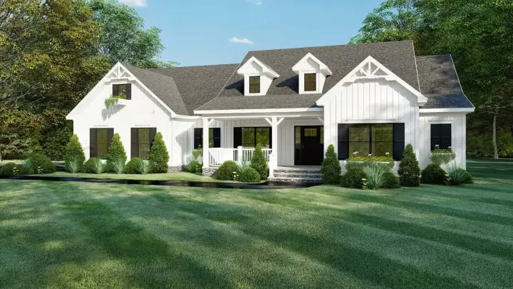 Modern Farmhouse house plans 12-1543 - front exterior, 2,294 sq ft, 4 bed, 2 bath house plans | Monster House Plans