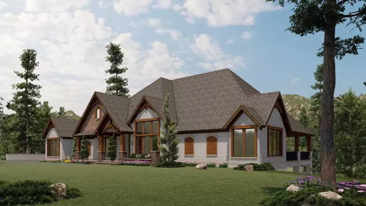 Mountain Rustic house plans 12-1565 - front exterior, 5,347 sq ft, 2 bed, 4 bath house plans | Monster House Plans