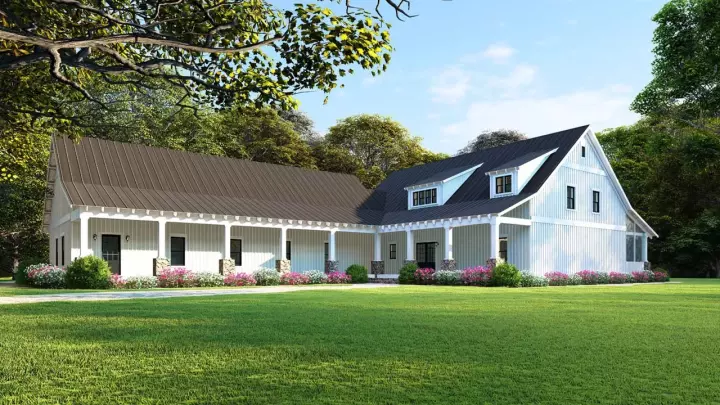 Modern Farmhouse house plans 12-1576 - front exterior, 2,860 sq ft, 5 bed, 3 bath house plans | Monster House Plans