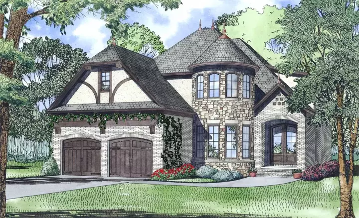 Tudor house plans 12-1599 - front exterior, 2,744 sq ft, 3 bed, 3 bath house plans | Monster House Plans