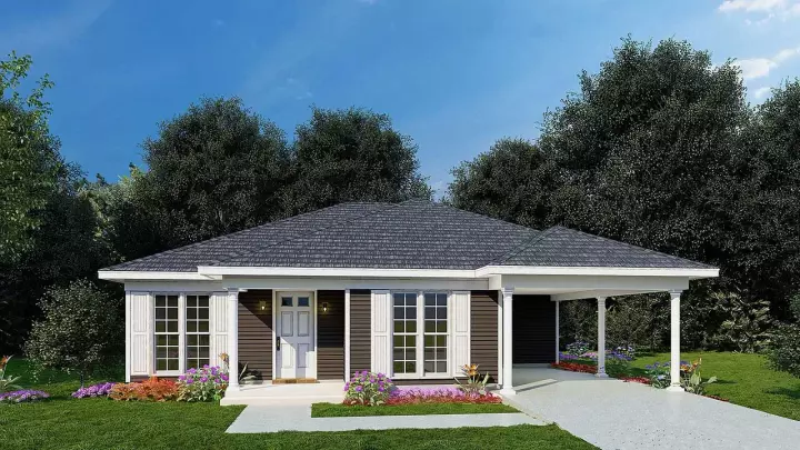 Traditional house plans 12-1610 - front exterior, 1,174 sq ft, 3 bed, 2 bath house plans | Monster House Plans