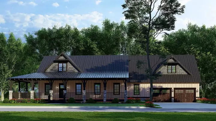 Country house plans 12-1621 - front exterior, 2,068 sq ft, 2 bed, 3 bath house plans | Monster House Plans