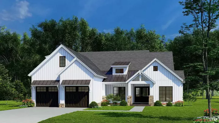 Modern Farmhouse house plans 12-1651 - front exterior, 1,958 sq ft, 3 bed, 2 bath house plans | Monster House Plans