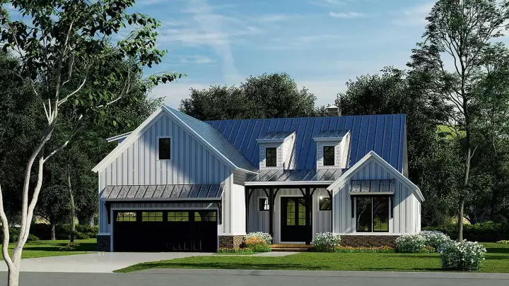 Modern Farmhouse house plans 12-1654 - front exterior, 1,998 sq ft, 3 bed, 2 bath house plans | Monster House Plans