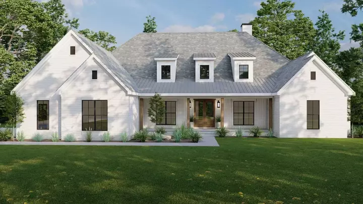 Modern Farmhouse house plans 12-1668 - front exterior, 3,240 sq ft, 4 bed, 3 bath house plans | Monster House Plans