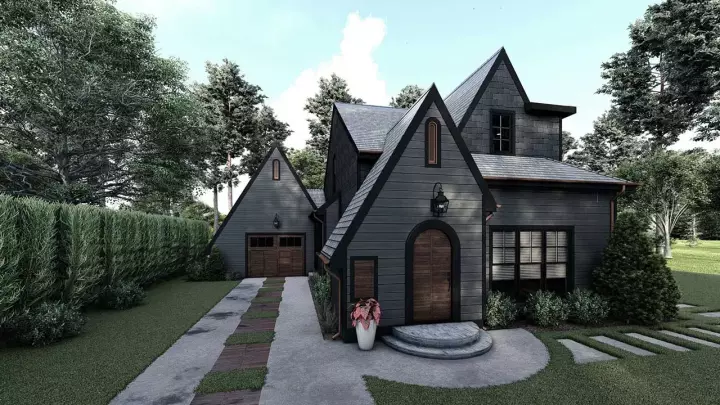 European house plans 12-1672 - front exterior, 1,523 sq ft, 3 bed, 2 bath house plans | Monster House Plans