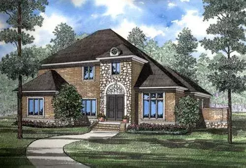 European house plans 12-202 - front exterior, 3,623 sq ft, 3 bed, 3 bath house plans | Monster House Plans