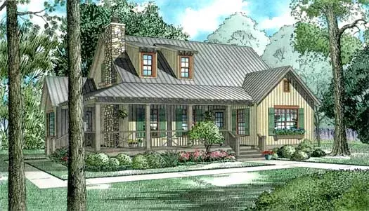 Country house plans 12-340 - front exterior, 1,472 sq ft, 4 bed, 2 bath house plans | Monster House Plans