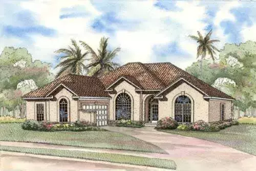 Mediterranean house plans 12-463 - front exterior, 2,287 sq ft, 4 bed, 2 bath house plans | Monster House Plans