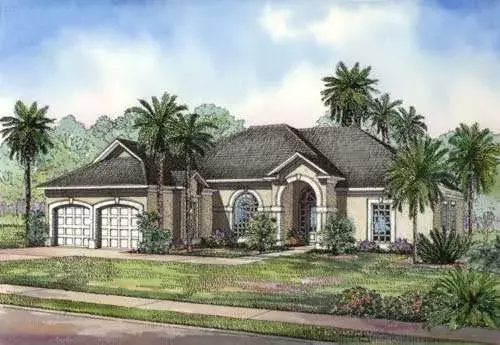 Mediterranean house plans 12-466 - front exterior, 2,059 sq ft, 3 bed, 2 bath house plans | Monster House Plans