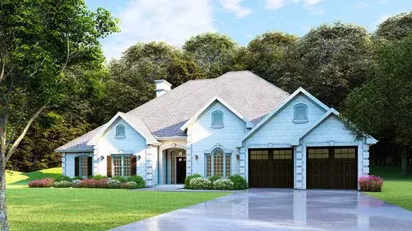 European house plans 12-631 - front exterior, 2,525 sq ft, 4 bed, 3 bath house plans | Monster House Plans