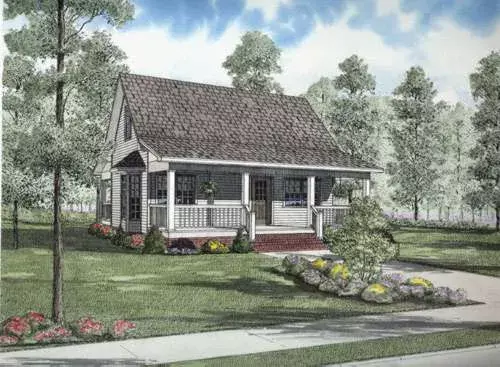 Country house plans 12-683 - front exterior, 975 sq ft, 2 bed, 1 bath house plans | Monster House Plans