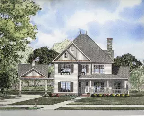 Farmhouse house plans 12-719 - front exterior, 2,516 sq ft, 5 bed, 3 bath house plans | Monster House Plans