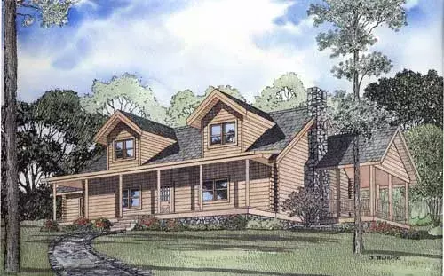 Log Cabin house plans 12-778 - front exterior, 2,482 sq ft, 5 bed, 3 bath house plans | Monster House Plans