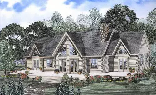 Log Cabin house plans 12-782 - front exterior, 2,412 sq ft, 3 bed, 2 bath house plans | Monster House Plans