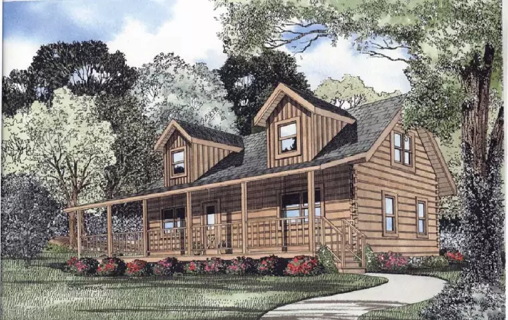 Log Cabin house plans 12-786 - front exterior, 1,725 sq ft, 3 bed, 2 bath house plans | Monster House Plans