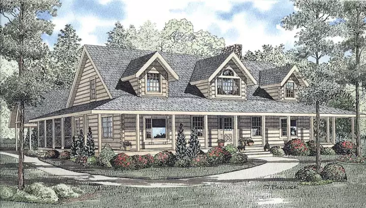 Log Cabin house plans 12-787 - front exterior, 3,098 sq ft, 4 bed, 3 bath house plans | Monster House Plans