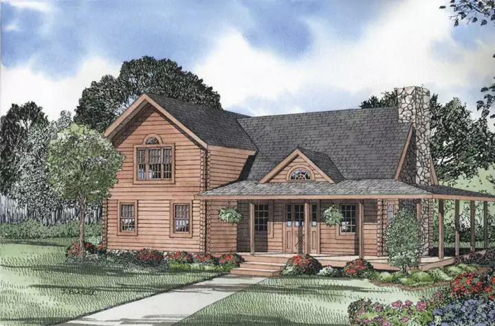 Log Cabin house plans 12-788 - front exterior, 1,684 sq ft, 3 bed, 2 bath house plans | Monster House Plans