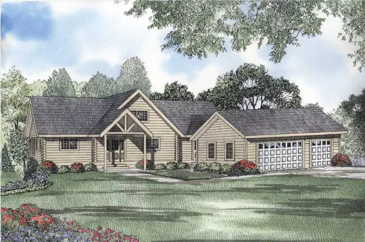 Log Cabin house plans 12-790 - front exterior, 2,402 sq ft, 2 bed, 2 bath house plans | Monster House Plans