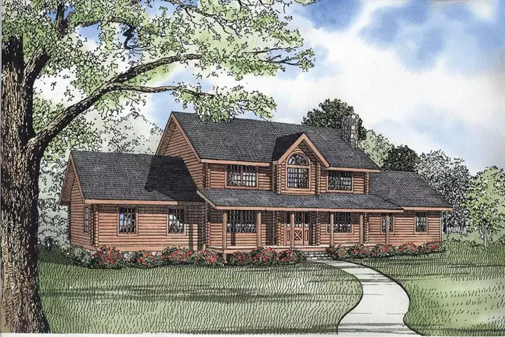 Log Cabin house plans 12-791 - front exterior, 2,588 sq ft, 5 bed, 3 bath house plans | Monster House Plans