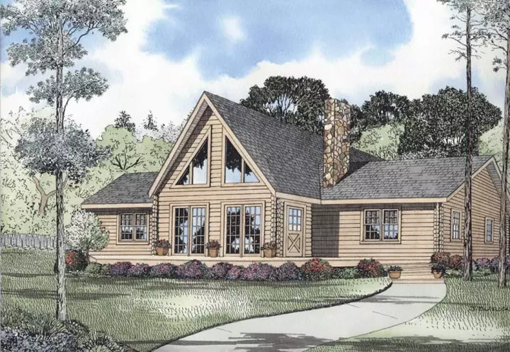 Log Cabin house plans 12-793 - front exterior, 1,502 sq ft, 3 bed, 2 bath house plans | Monster House Plans