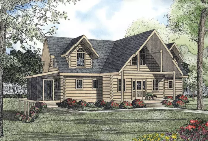 Log Cabin house plans 12-794 - front exterior, 2,569 sq ft, 3 bed, 3 bath house plans | Monster House Plans