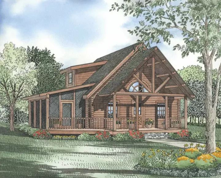 Log Cabin house plans 12-796 - front exterior, 1,122 sq ft, 3 bed, 2 bath house plans | Monster House Plans