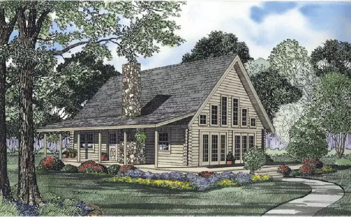 Log Cabin house plans 12-797 - front exterior, 1,581 sq ft, 3 bed, 2 bath house plans | Monster House Plans