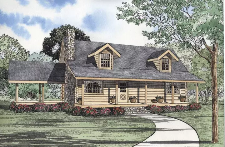 Log Cabin house plans 12-800 - front exterior, 2,256 sq ft, 2 bed, 2 bath house plans | Monster House Plans