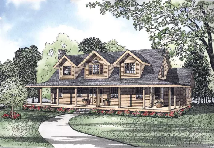 Log Cabin house plans 12-801 - front exterior, 2,580 sq ft, 3 bed, 2 bath house plans | Monster House Plans