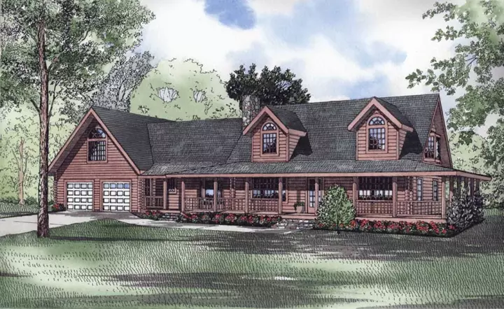 Log Cabin house plans 12-802 - front exterior, 3,402 sq ft, 3 bed, 2 bath house plans | Monster House Plans