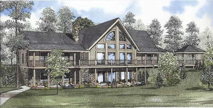Log Cabin house plans 12-803 - front exterior, 3,222 sq ft, 2 bed, 2 bath house plans | Monster House Plans