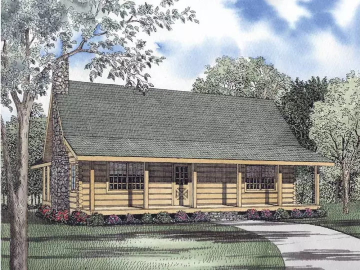 Log Cabin house plans 12-807 - front exterior, 2,046 sq ft, 2 bed, 2 bath house plans | Monster House Plans
