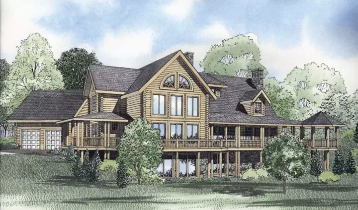 Log Cabin house plans 12-808 - front exterior, 3,537 sq ft, 3 bed, 3 bath house plans | Monster House Plans