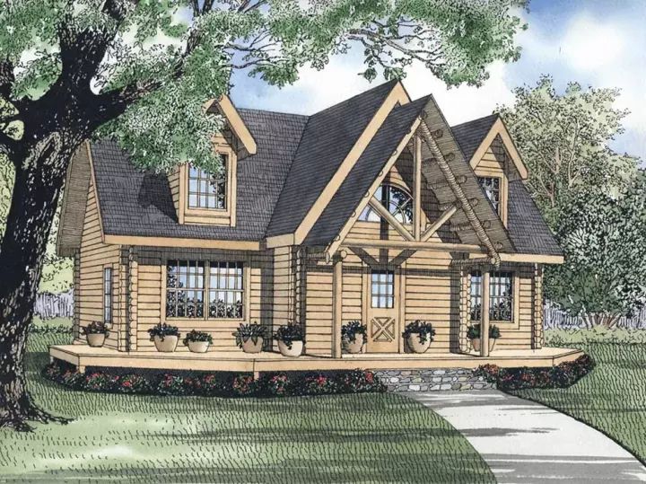 Log Cabin house plans 12-810 - front exterior, 1,665 sq ft, 3 bed, 2 bath house plans | Monster House Plans